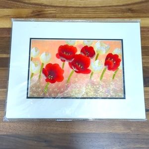 Silk hand embroidery of poppies, flowers